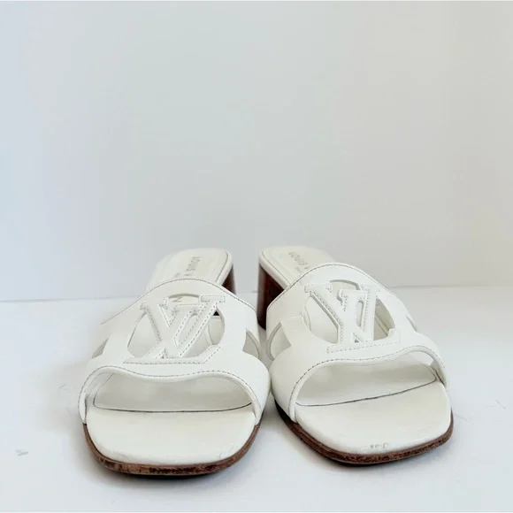 Louis Vuitton Isola LV Logo Mule Sandals White Leather Block Heel Slides EU 38.5 - Picture 4 of 11